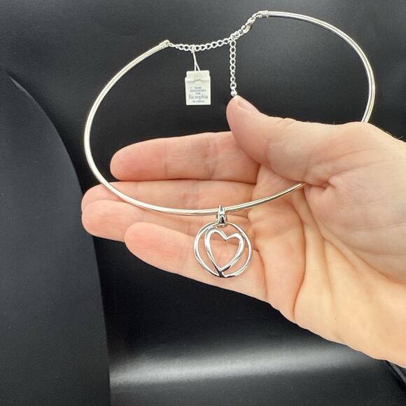 Lia Sophia Necklace 18" Open Heart Pendant Silver Tone Wire Choker Collar NWT - Picture 6 of 8